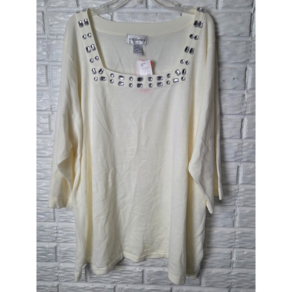 C.D. Daniels Sweaters - Women's 5X C.D. Daniels lightweight sweater Cream rhinestone gems 3/4 sleeve NWT